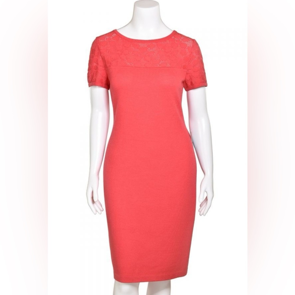 ST. JOHN COLLECTION Santana Coral Pink Pointelle Knit Dress Size 10 Medium